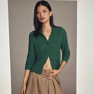 Maeve Green Button-Up Cardigan